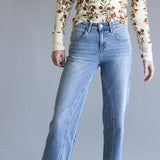 Mica Mid-Rise Medium Wash Clean Straight Leg Jeans for Women