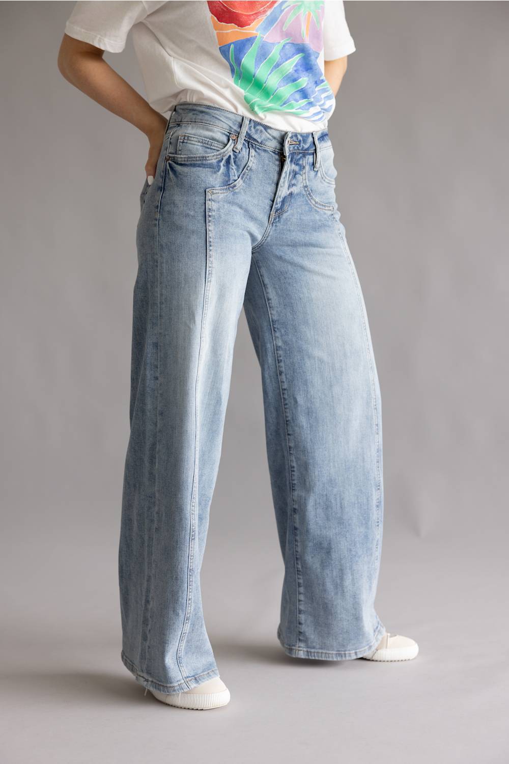 Mica Mid Rise Side Panel Wide Leg Jeans for Women