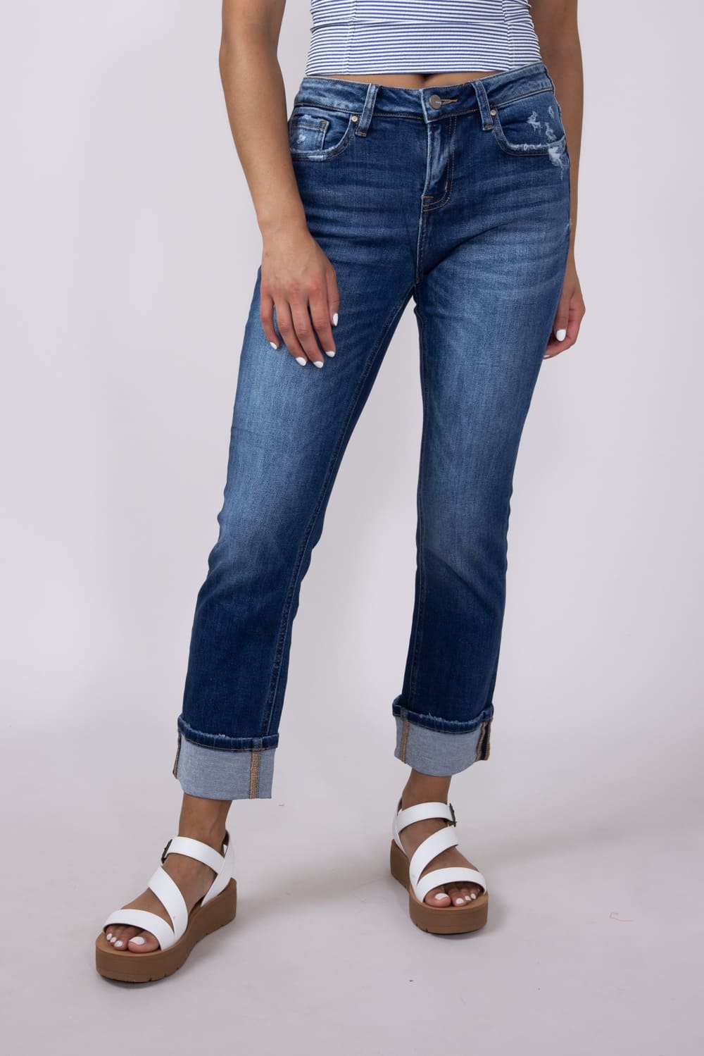 Mica Mid Rise Straight Leg Cuffed Jeans for Women