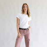 Mica Mid Rise Wide Leg Cargo Jeans for Women in Mauve