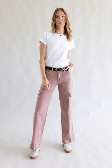 Mica Mid Rise Wide Leg Cargo Jeans for Women in Mauve