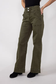 Mica Super High Waisted with Double Waistband Wide Leg Pants for Women in Fern Green