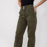 Mica Super High Waisted with Double Waistband Wide Leg Pants for Women in Fern Green