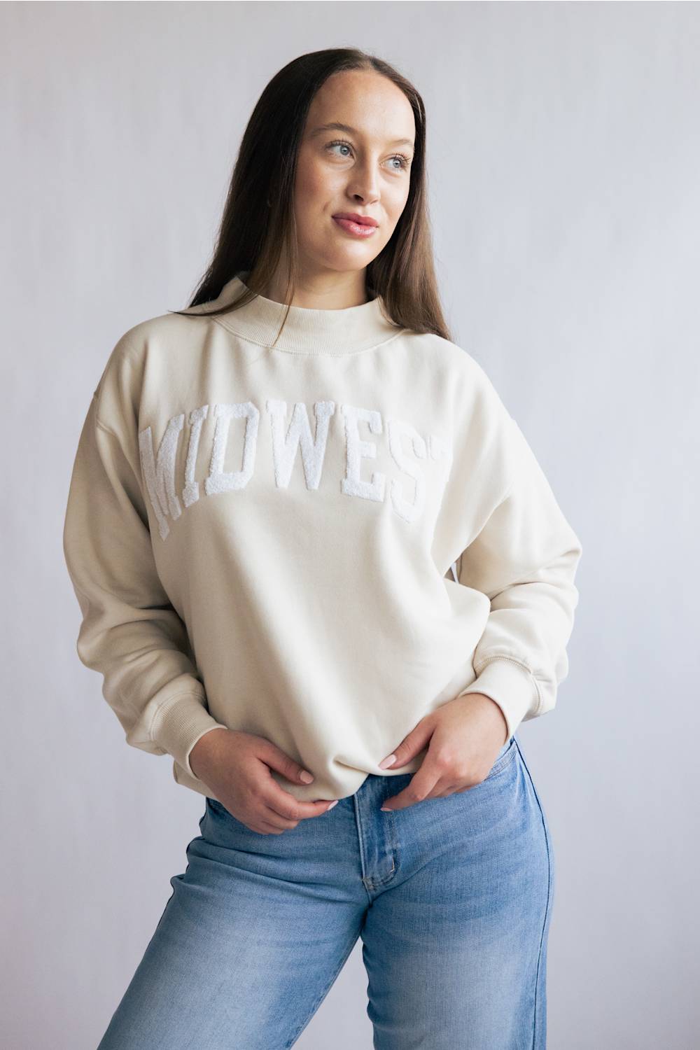Midwest Chenille Patch Fleece Mock Neck for Women in Beige