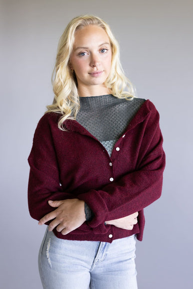 Mimosa Classic Lightweight Cardigan Top for Women in Burgundy