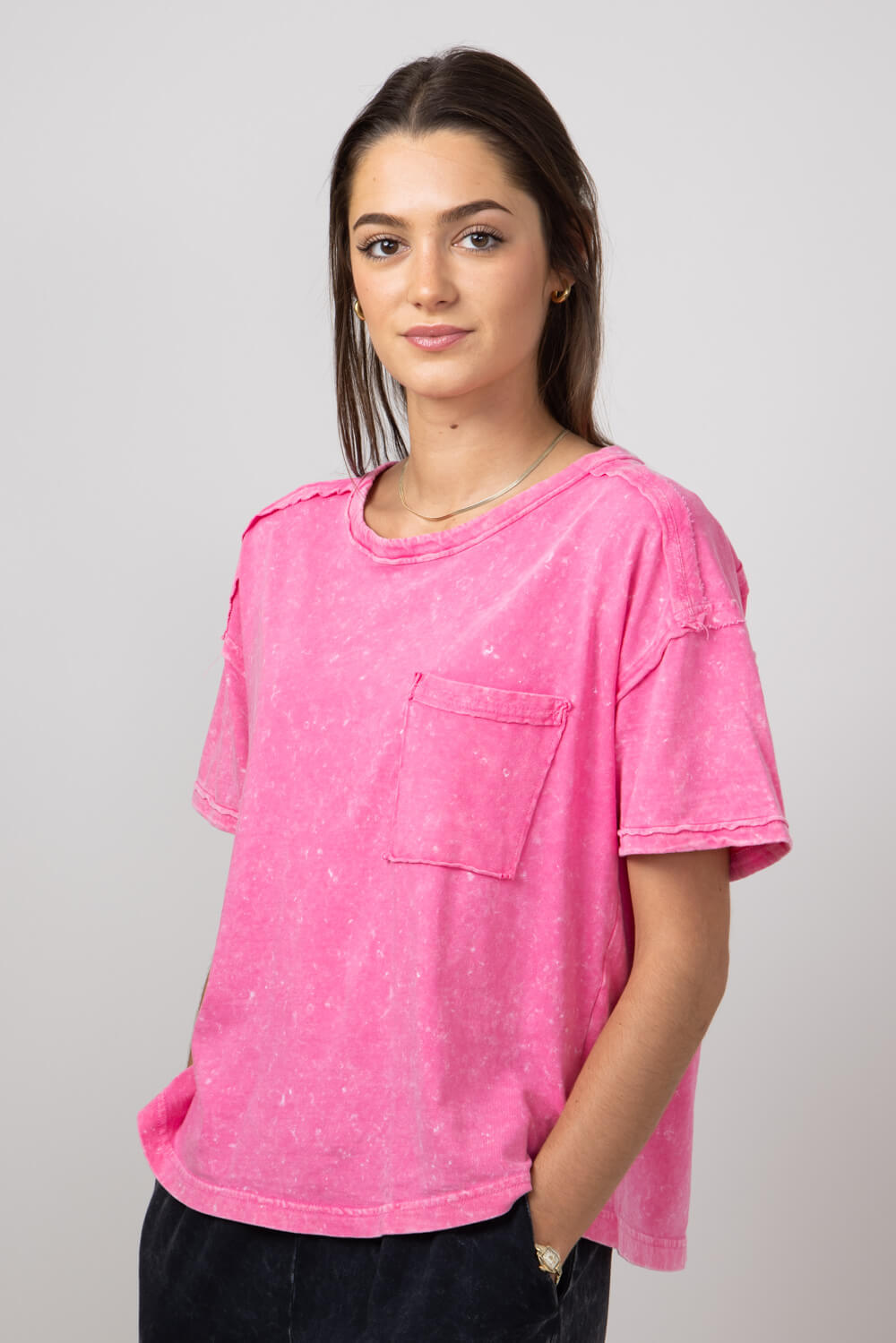 Mineral Wash Knit T-Shirt for Women in Pink | NT11108-PINK – Glik's