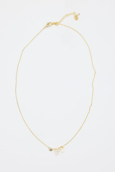 Mini Heart and Double Cross Necklace in Gold