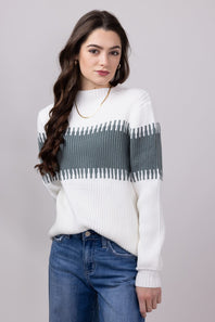 Miracle Stripe Key Sweater for Women in Ivory Sage