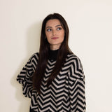 Miracle Clothing Chevron Mock Neck Sweater for Women in Black