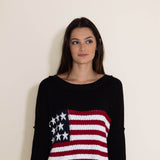 Miracle Clothing Knit American Flag Sweater for Women in Black