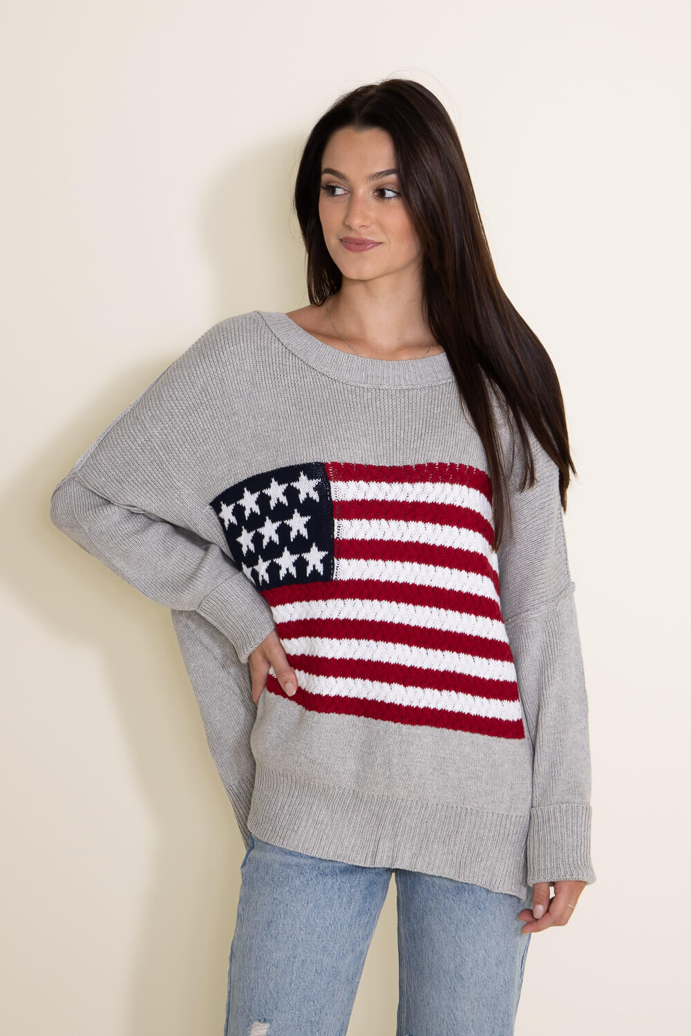 ニット・セーター IONSEOUL american flag KNIT JE883 American Flag Soft Knit Sweater [Ivory] Ooh La La Boutique