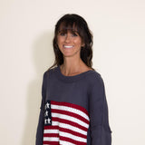 Miracle Clothing Knit American Flag Sweater for Women in Navy