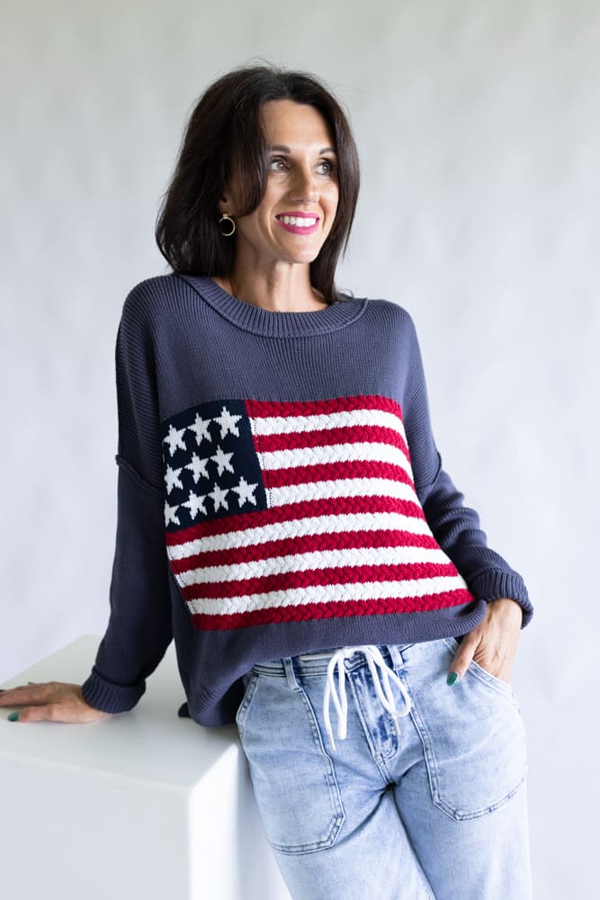Miracle Knit American Flag Sweater for Women in Navy