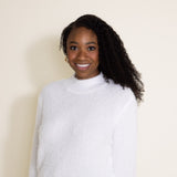 Miracle Clothing Mock Neck Eyelash Sweater for Women in White