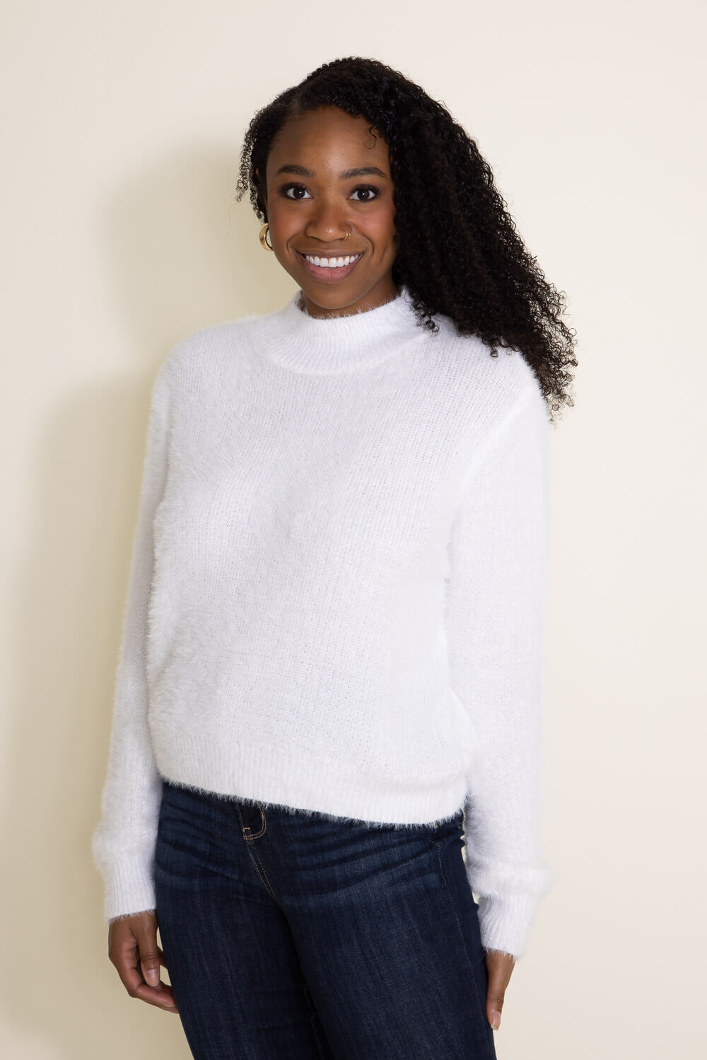 Miracle Clothing Mock Neck Eyelash Sweater for Women in White | W2306 ...
