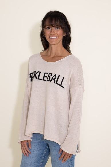 Miracle Clothing Pickleball Knit Sweater for Women in Beige