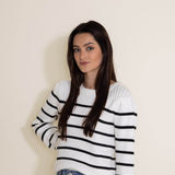 Miracle Clothing Striped Ribbed Knit Sweater for Women in White