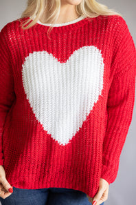 Miracle Heart Crochet Sweater for Women in Red