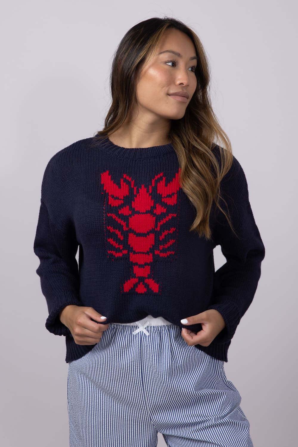 Miracle Lobster Sweater for Women in Navy | W8403-NAVYRED – Glik's