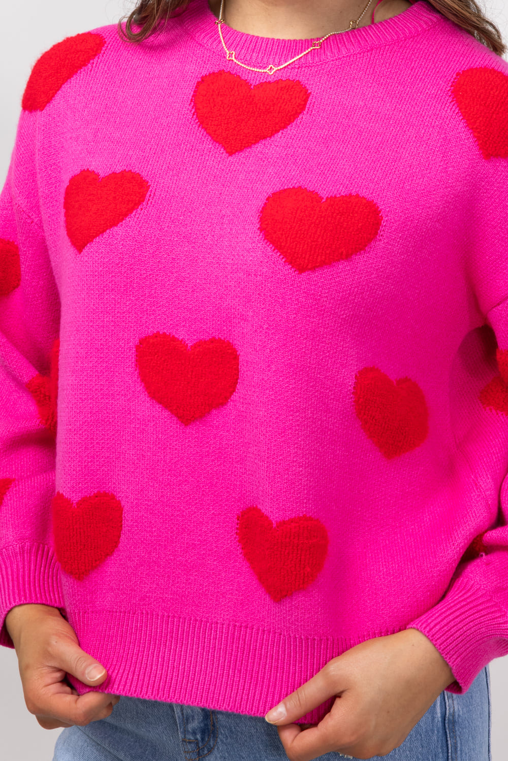 Miracle Multi Heart Sweater for Women in Hot Pink/Red