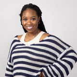Miracle Striped V Neck Sweater for Women in Denim Combo