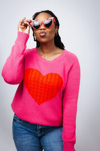 Miracle Textured Heart Sweater for Women in Hot Pink/Red