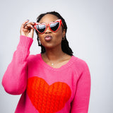 Miracle Textured Heart Sweater for Women in Hot Pink/Red