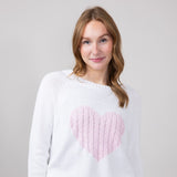 Miracle Textured Heart Sweater for Women in Ivory Pink