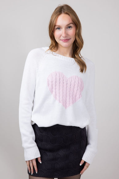 Miracle Textured Heart Sweater for Women in Ivory Pink