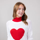Miracle Textured Heart Sweater for Women in Ivory Red