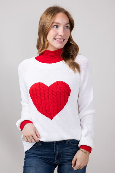 Miracle Textured Heart Sweater for Women in Ivory Red