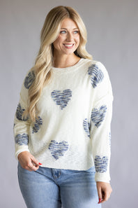 Miracle Tie Dye Heart Sweater for Women in Ivory Multi