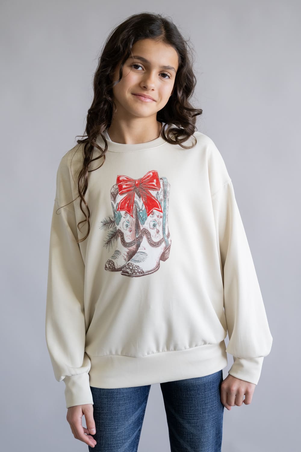 Moa Moa Christmas Boots Sweatshirt for Girls in Natural