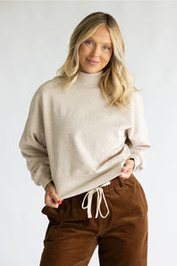 Moa Moa Cropped Mock Neck Pullover for Women in Oat
