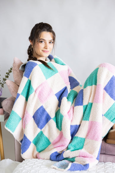 Multicolor Checkered Blanket in White