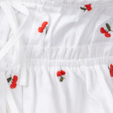 Cherry Embroidered Ruching Tie Front Cami Top for Women in White