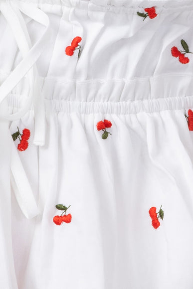 Cherry Embroidered Ruching Tie Front Cami Top for Women in White
