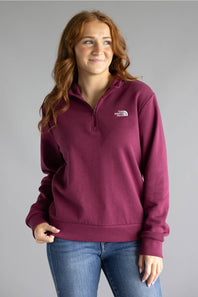 red zip neck on grey 