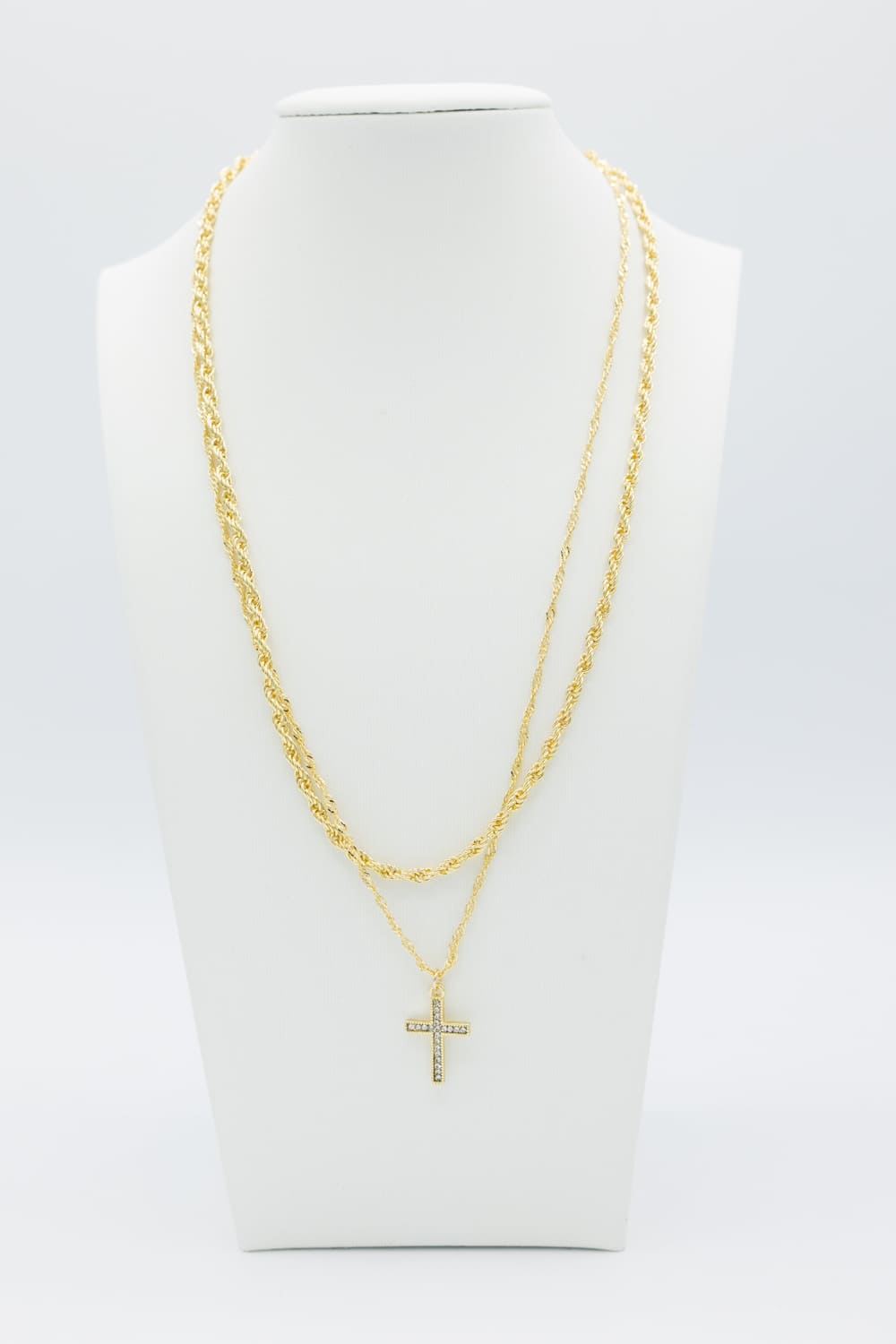 Double Layer Cross Necklace Set in Gold