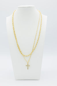 Double Layer Cross Necklace Set in Gold