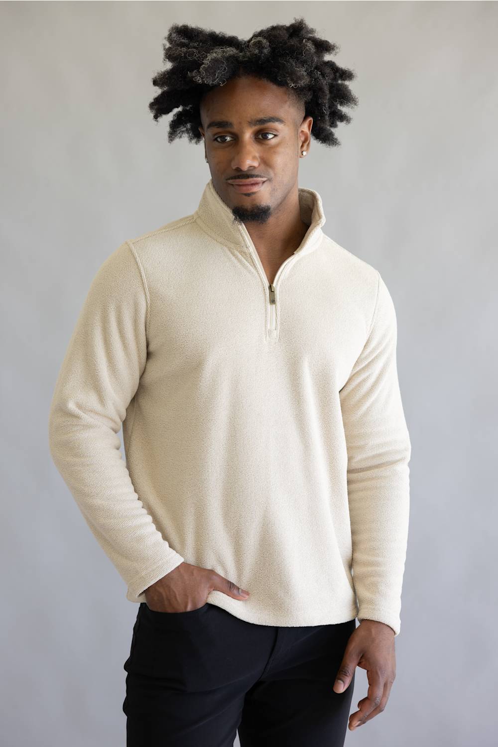 North River Textured Quarter Zip for Men in Oatmeal | NRM2253-OATMEAL