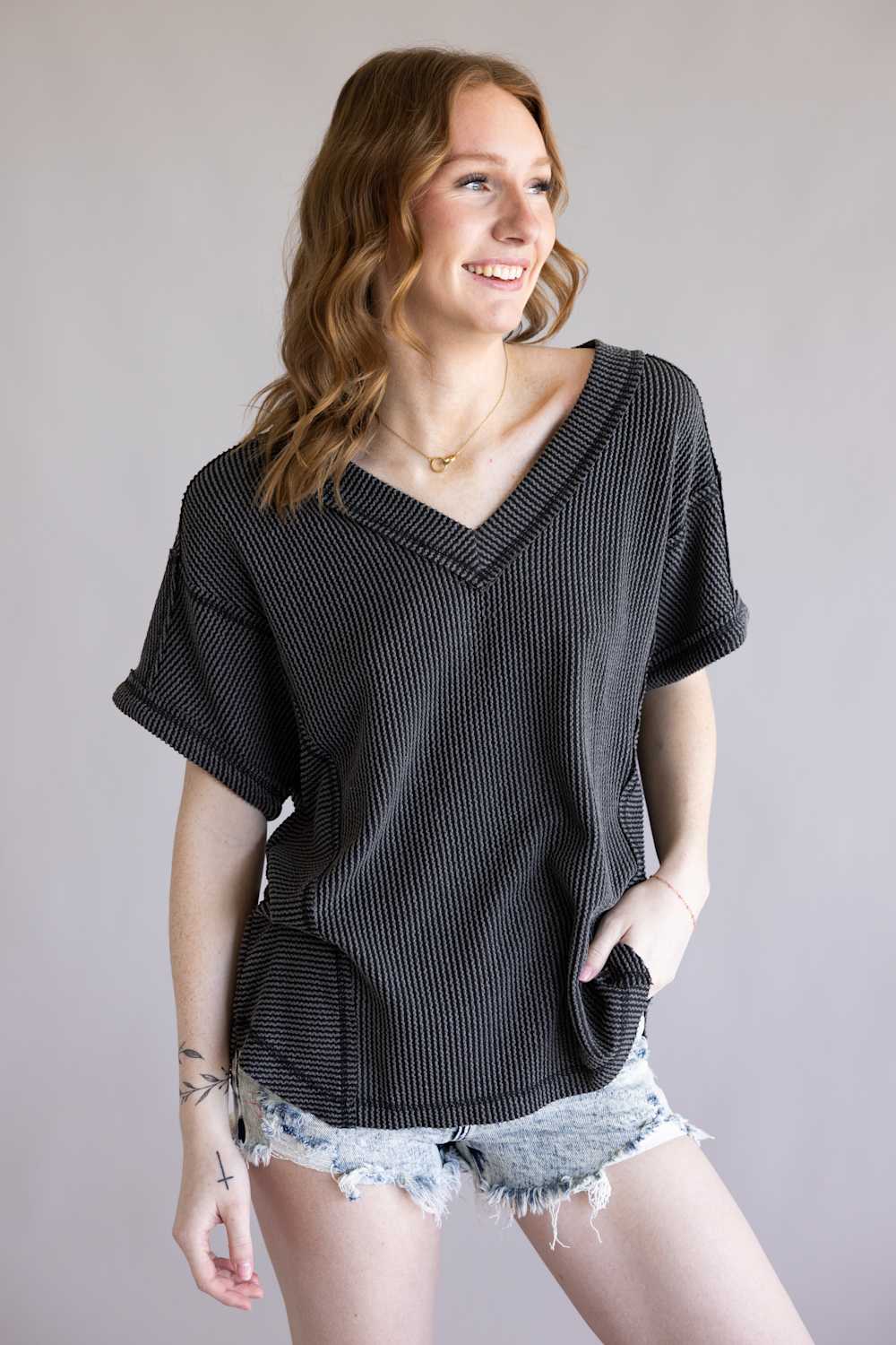 Urban Rib Top for Women in Charcoal