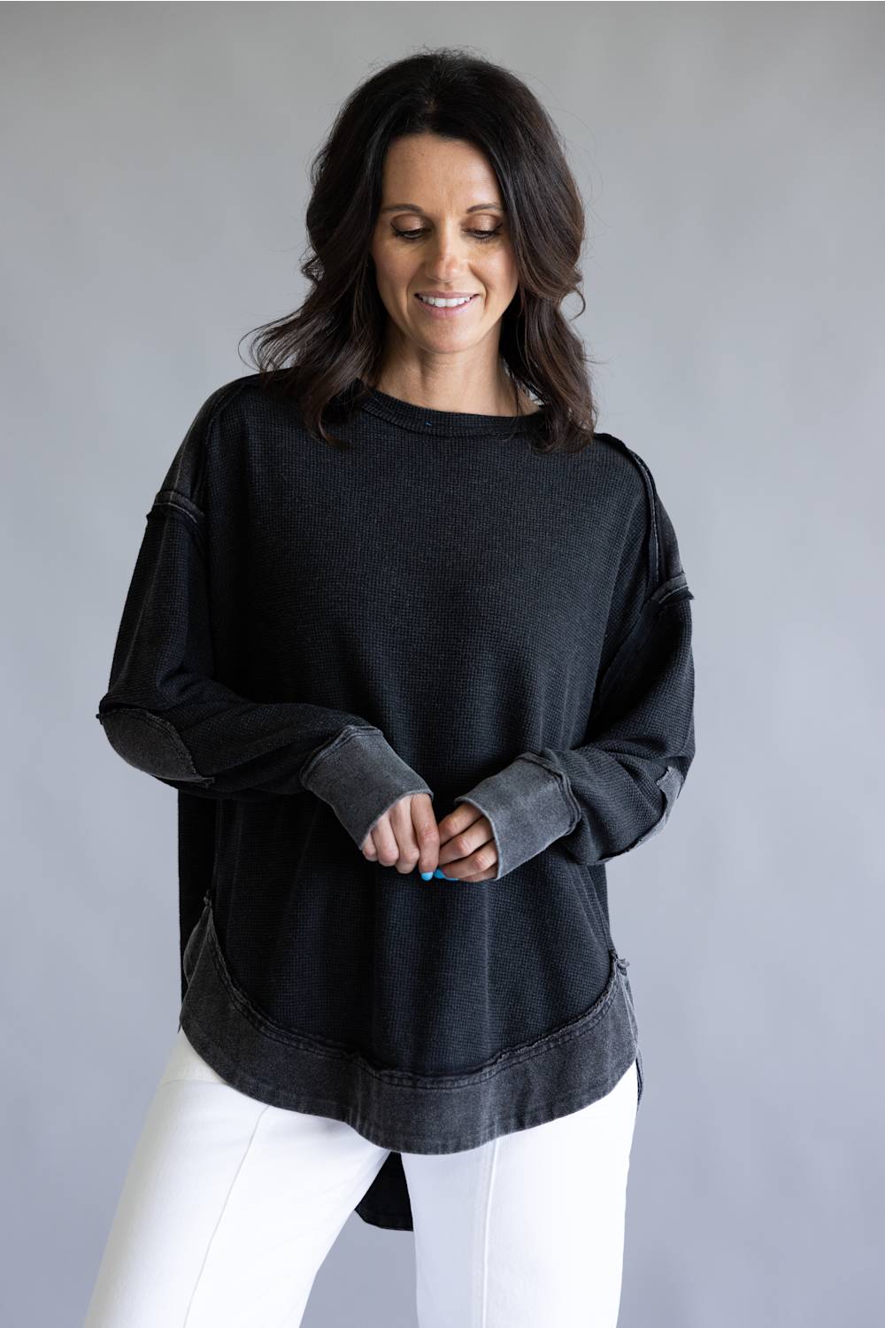 Mineral Wash Knit Top for Women in Black
