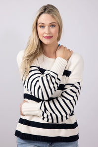 Navy Striped Sweater for Women in Ivory