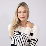 Navy Striped Sweater for Women in Ivory