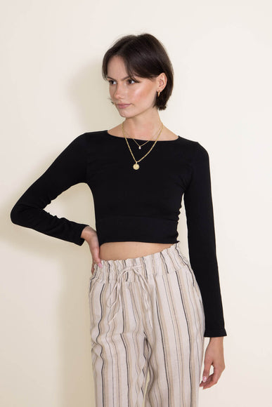 NikiBiki Long Sleeve Ribbed Brami for Women in Black