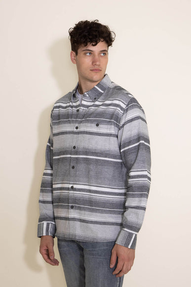 North River Horizontal Button Down Flannel Shirt for Men in Gray Heather