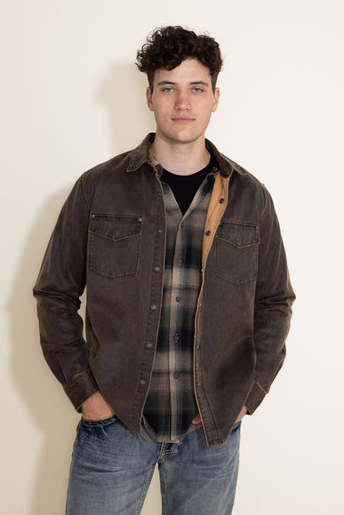 North River Moleskin Cotton Suede Shirt Jacket for Men in Leather Brown