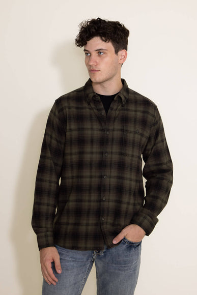 North River Plaid Button Down Flannel Shirt for Men in Olive 