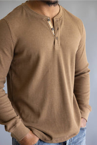 North River Waffle Henley Shirt for Men in Barn Heather